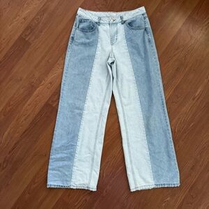 Chic Two-Tone Blue Flare Jeans